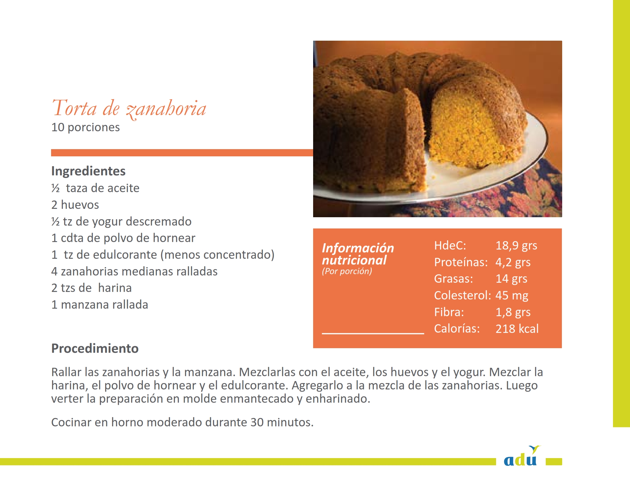 Torta de zanahoria - Diabetes AduOnline | Diabetes Uruguay